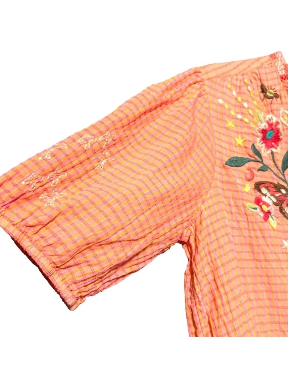 Johnny Was Olinda Puff Sleeve Embroidered Floral V-Neck Top Blouse
